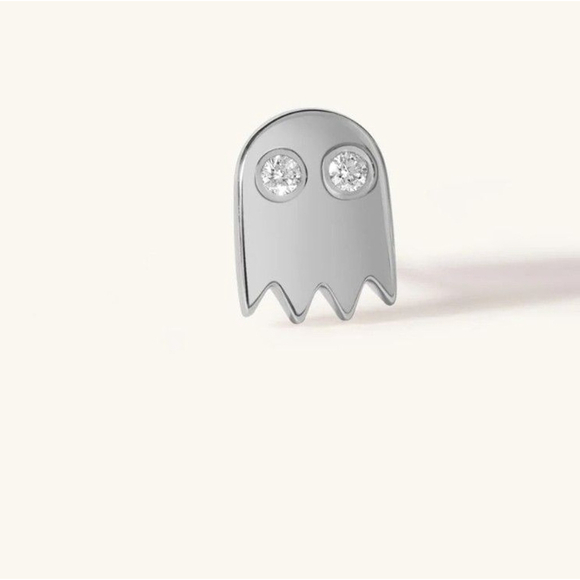 NEW Mismatch‎ 14k White Gold Diamond Accent Pac-Man and Ghost Stud Earrings - Picture 3 of 9